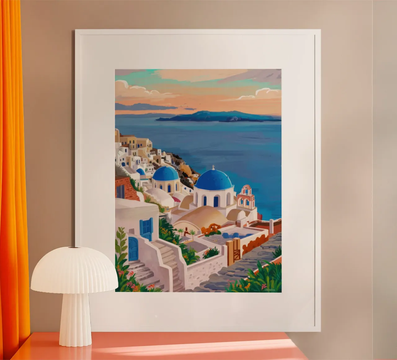Serenidad al atardecer en Santorini poster de Orchid Patina