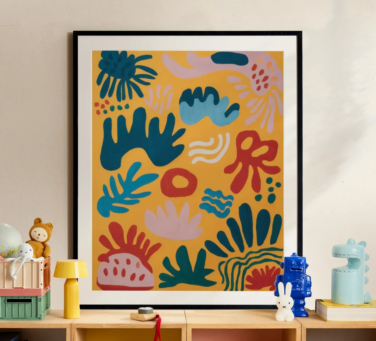 Ocre Joyful Shapes poster con marco de aluminio de Sure Paint
