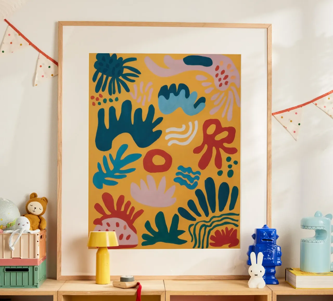 Ocre Joyful Shapes poster con marco de aluminio de Sure Paint