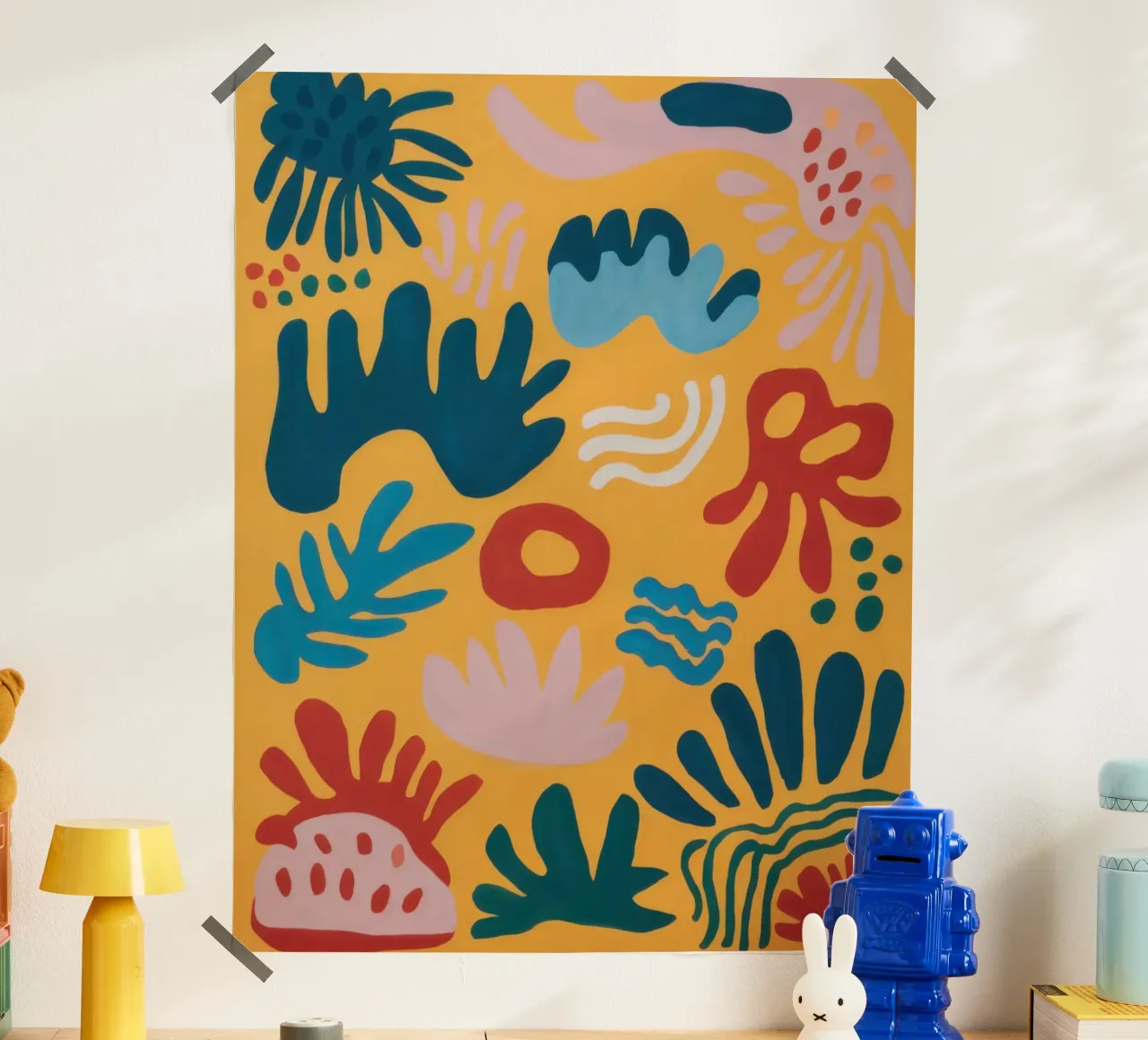 Ocre Joyful Shapes poster con marco de aluminio de Sure Paint