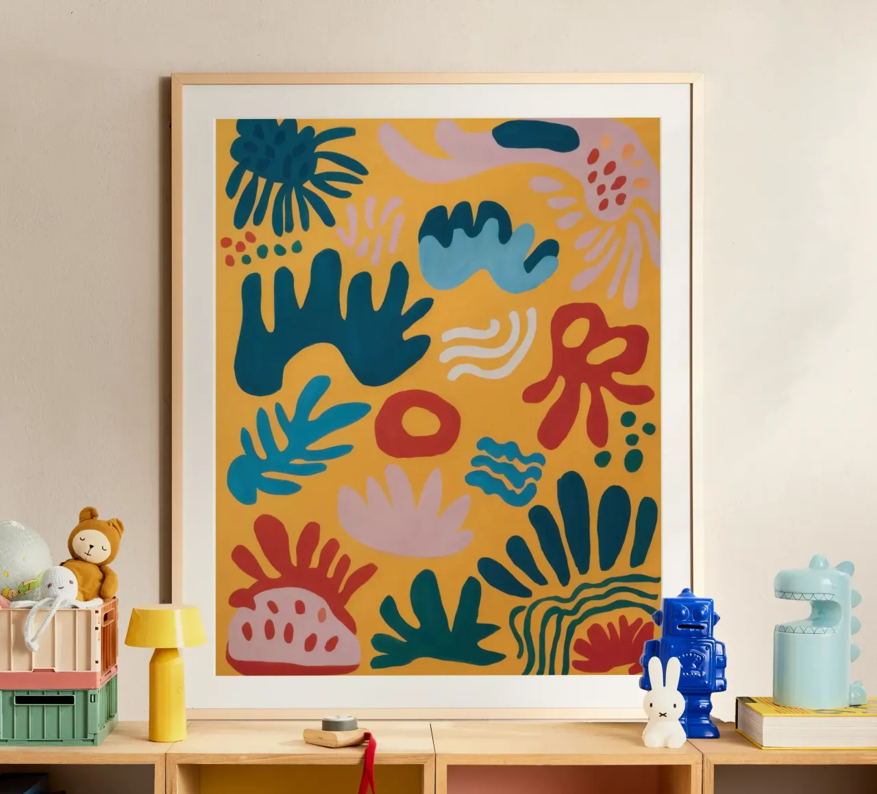 Ocre Joyful Shapes poster con marco de aluminio de Sure Paint