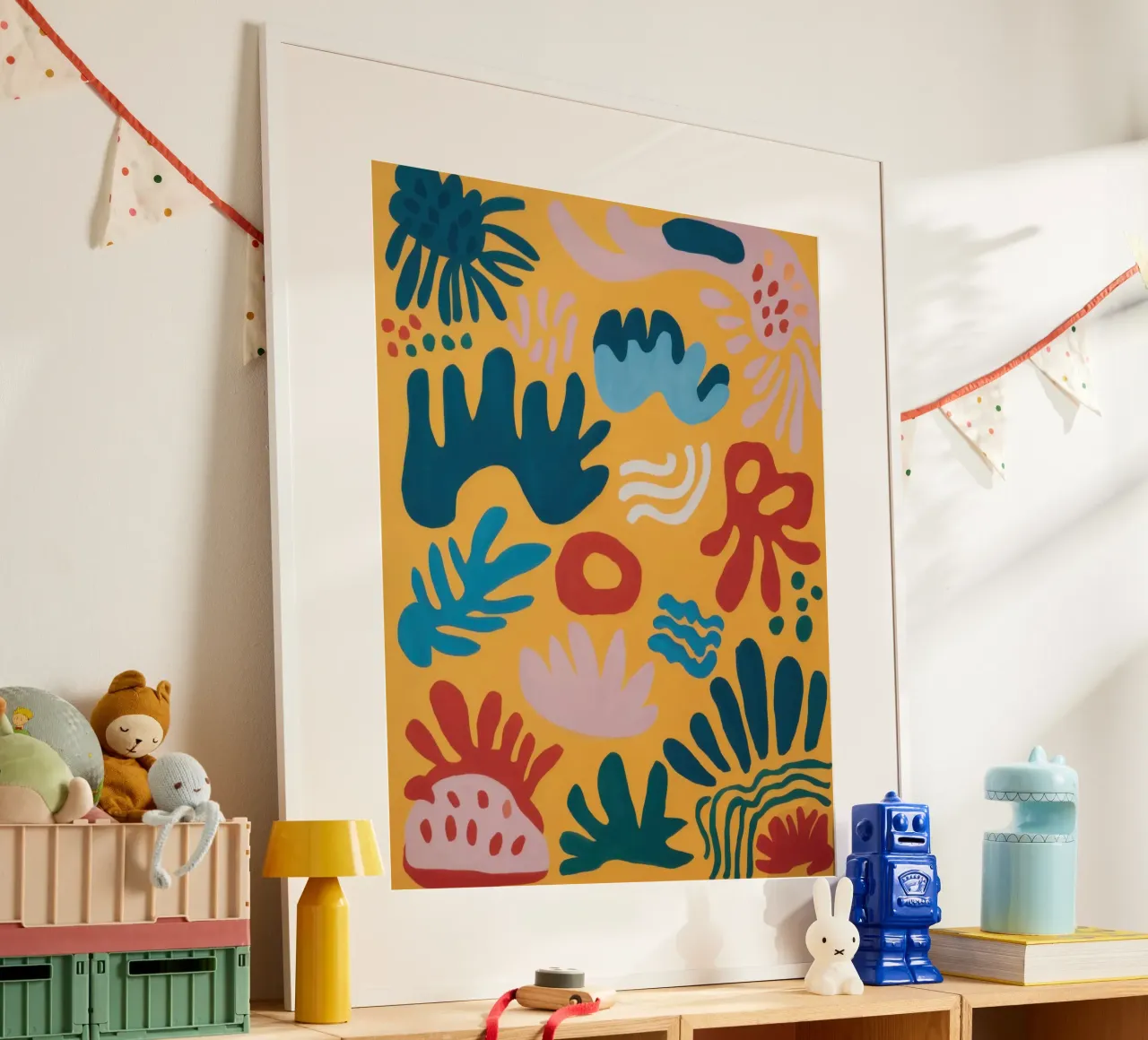Ocre Joyful Shapes poster con marco de aluminio de Sure Paint