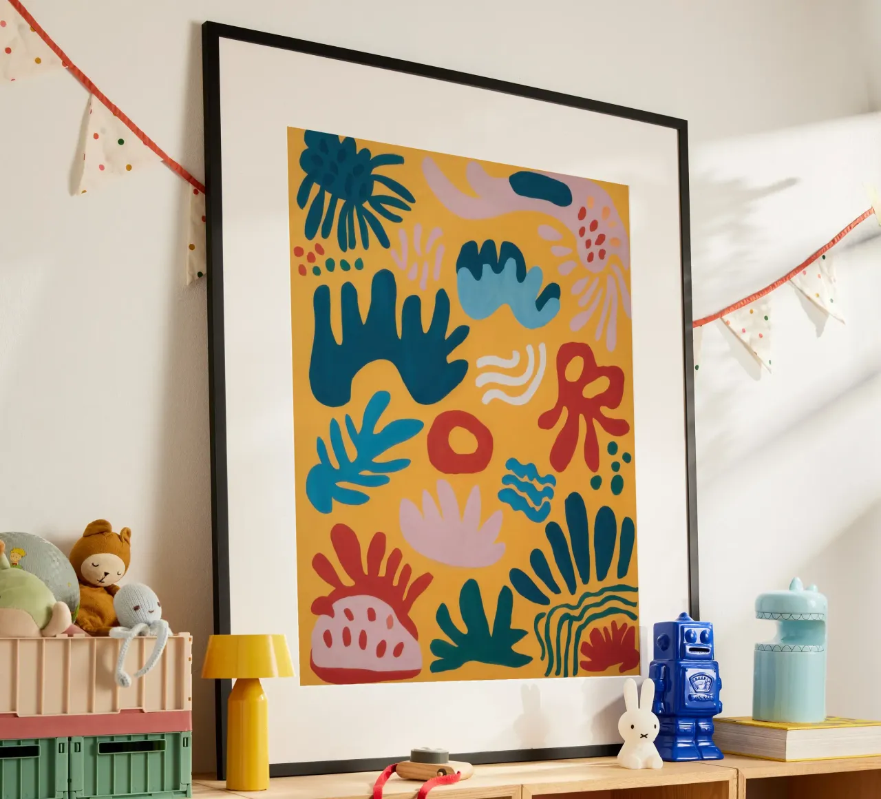 Ocre Joyful Shapes poster con marco de aluminio de Sure Paint