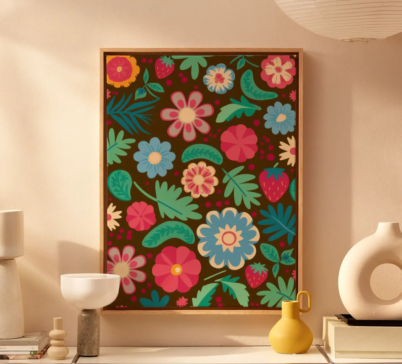 Retro Groovy Garden lienzo con Marco flotante de Echo Saber