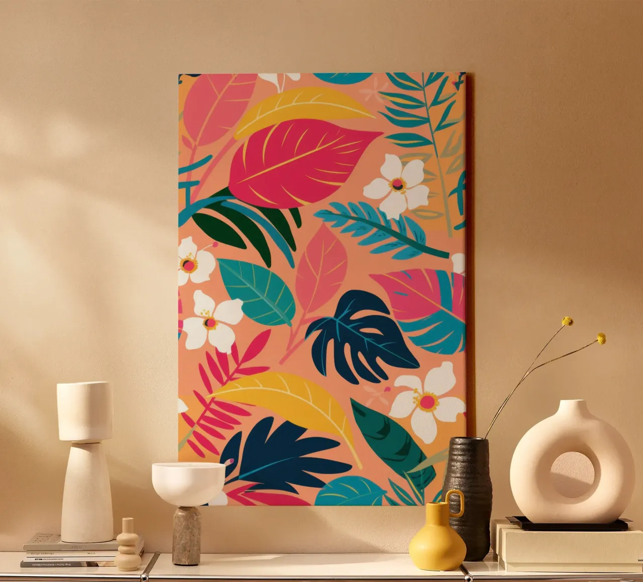 Medley di giungle pastello tela con Cornice a cassetta da Enter Bloom