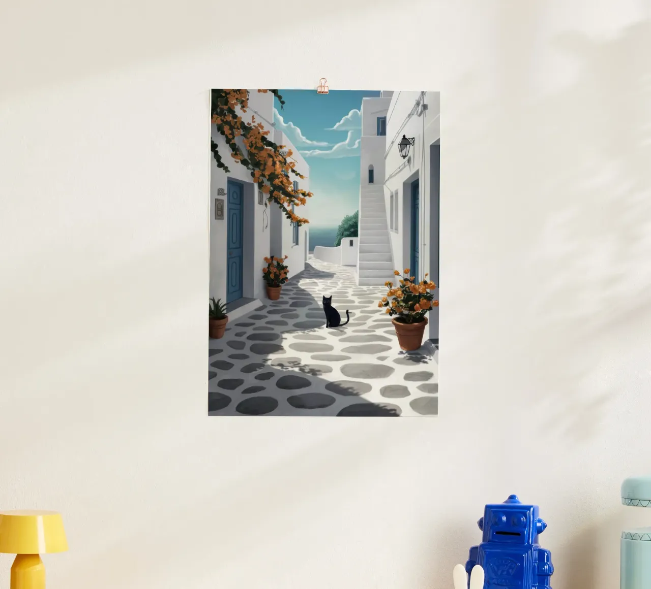 Vicolo dei gatti greci poster con telaio in alluminio da Moon Revolver
