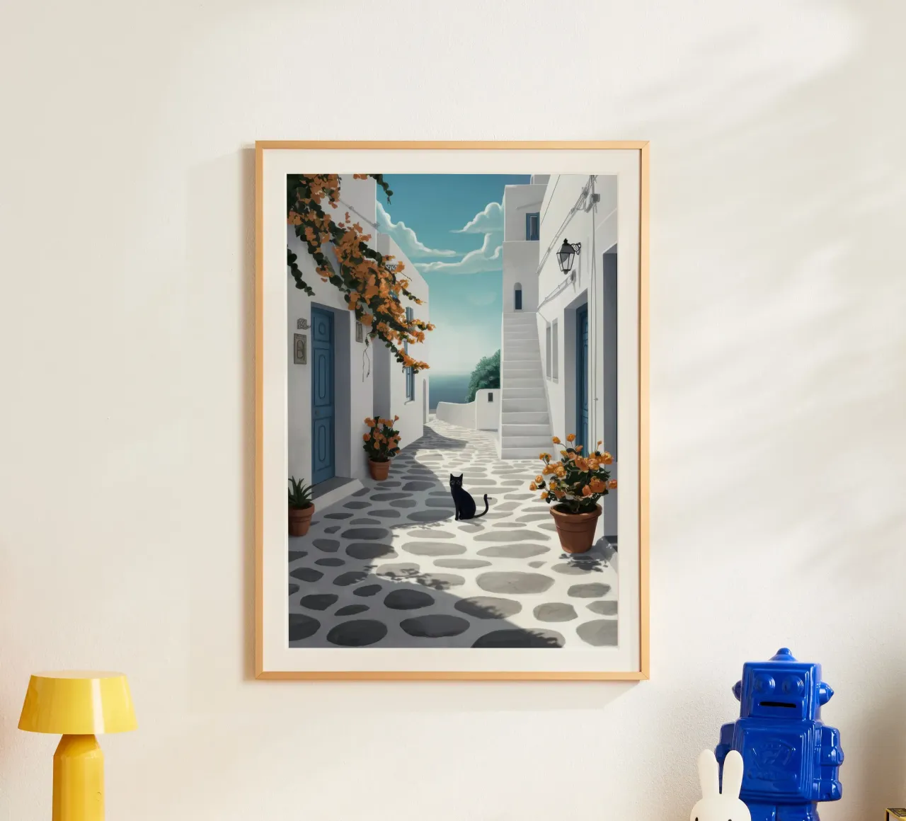 Vicolo dei gatti greci poster con telaio in alluminio da Moon Revolver