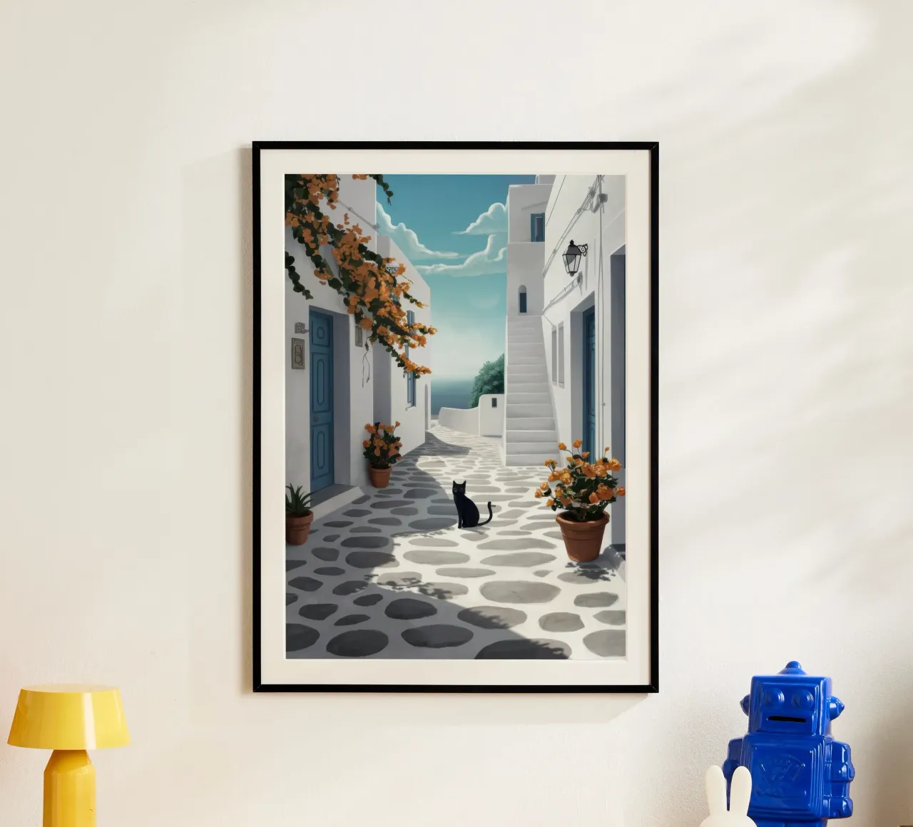 Vicolo dei gatti greci poster con telaio in alluminio da Moon Revolver