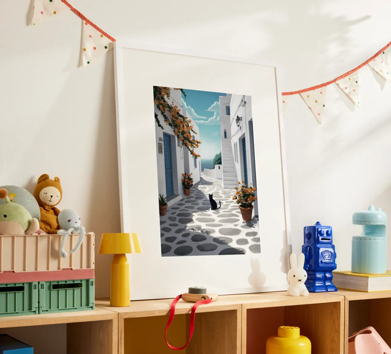 Vicolo dei gatti greci poster con telaio in alluminio da Moon Revolver