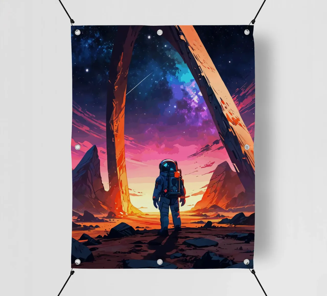 Astronauta su pianeta alieno con cielo cosmico telo in pvc da artdesign1985