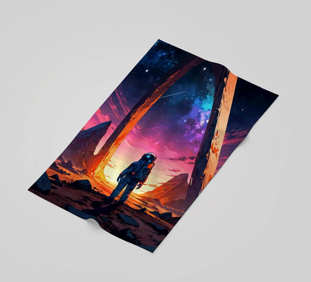 Astronauta su pianeta alieno con cielo cosmico telo mare da artdesign1985