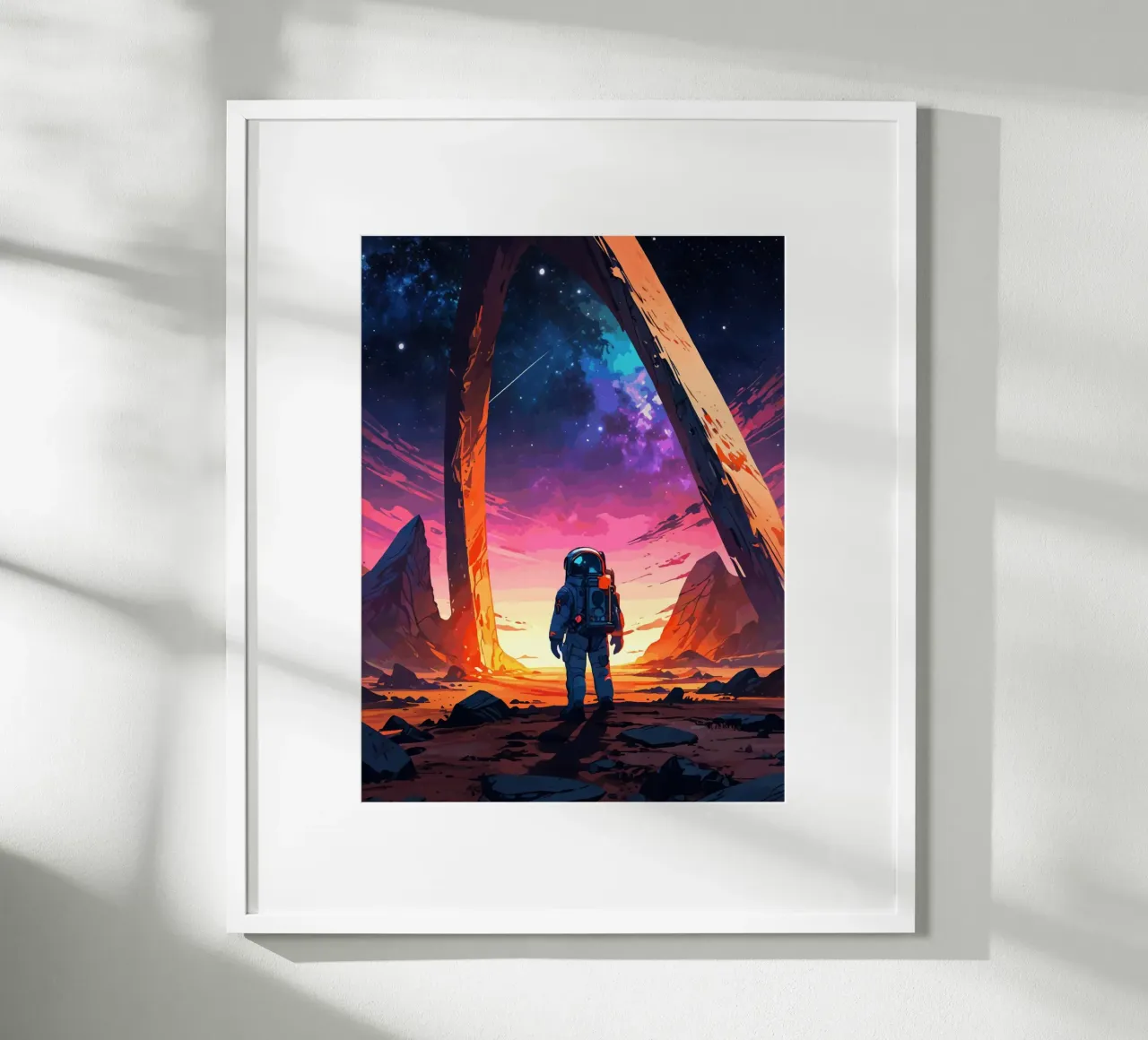 Astronaut on Alien Planet with Cosmic Sky poster by artdesign1985