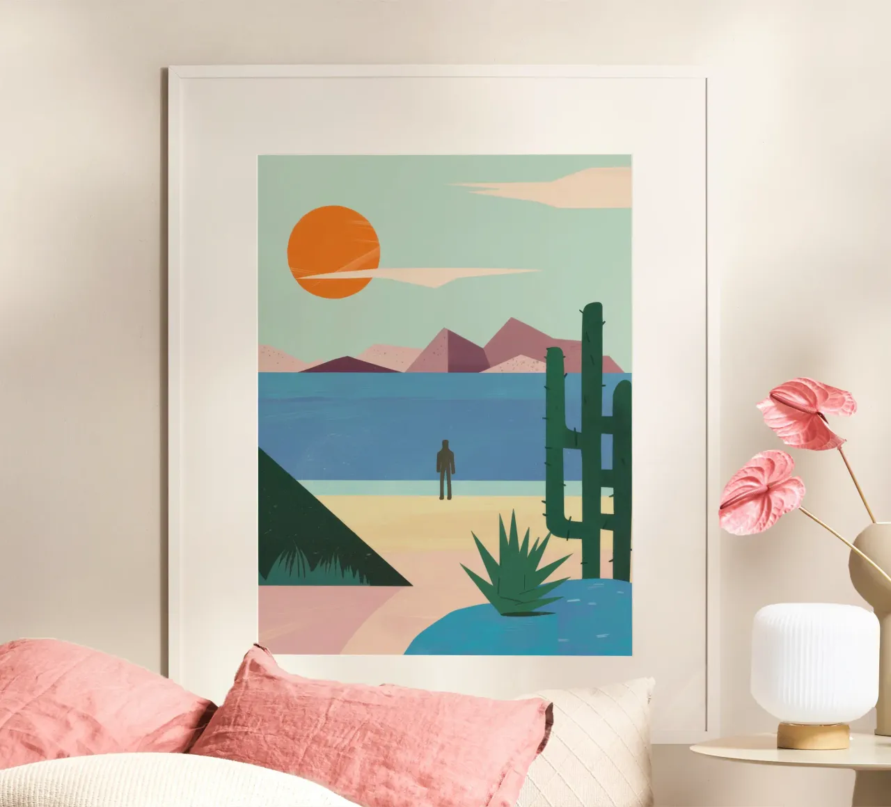 Solitude minimaliste dans le désert poster avec cadre en aluminium de Moon Revolver