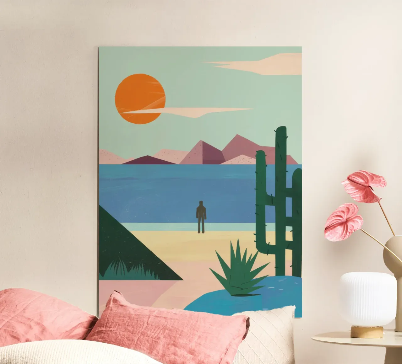 Solitude minimaliste dans le désert poster avec cadre en aluminium de Moon Revolver