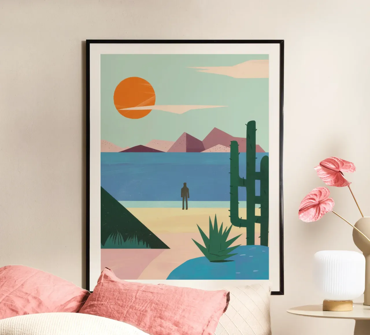Solitude minimaliste dans le désert poster avec cadre en aluminium de Moon Revolver