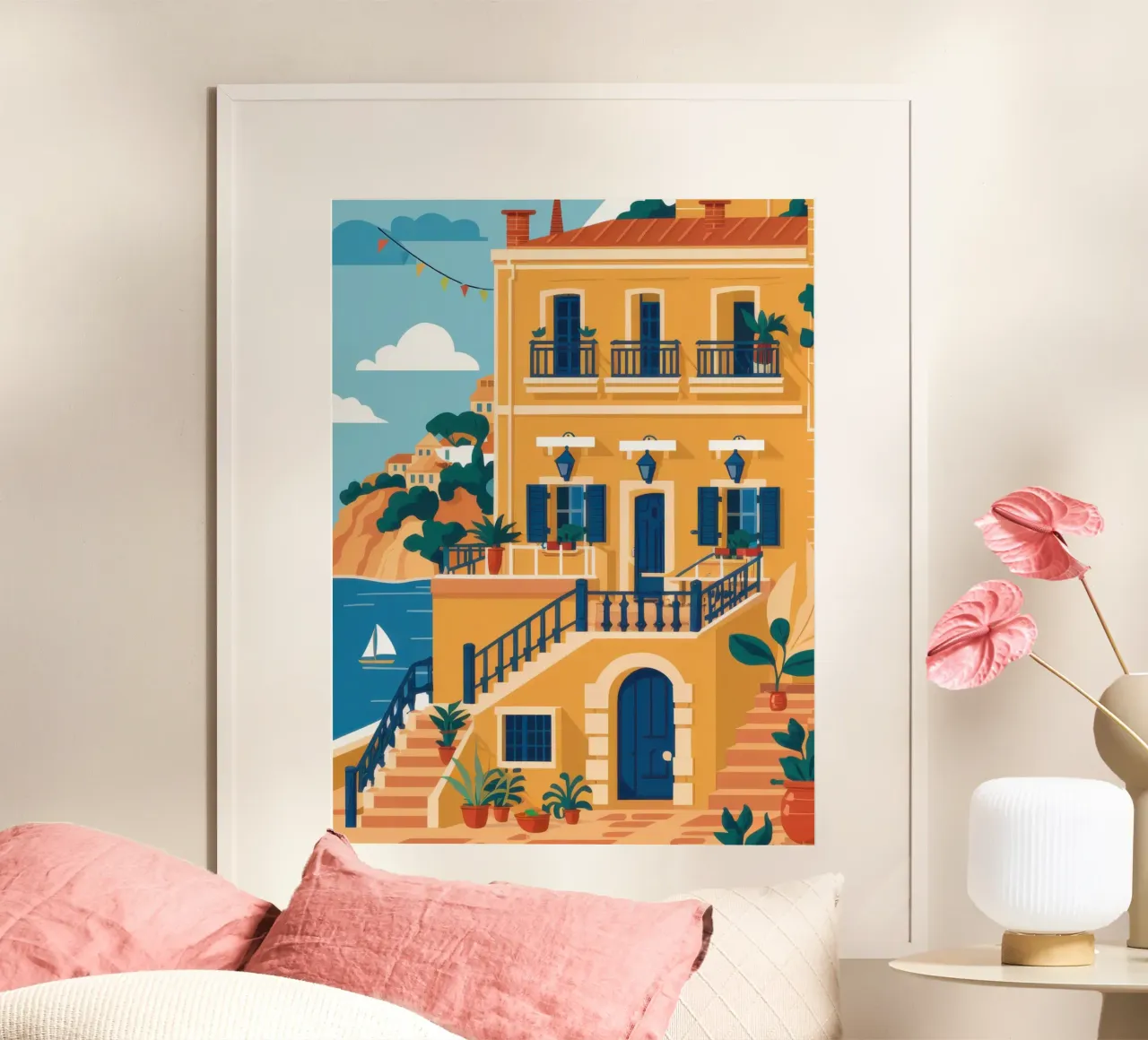 Scala della villa costiera poster con telaio in plastica da Echo Saber