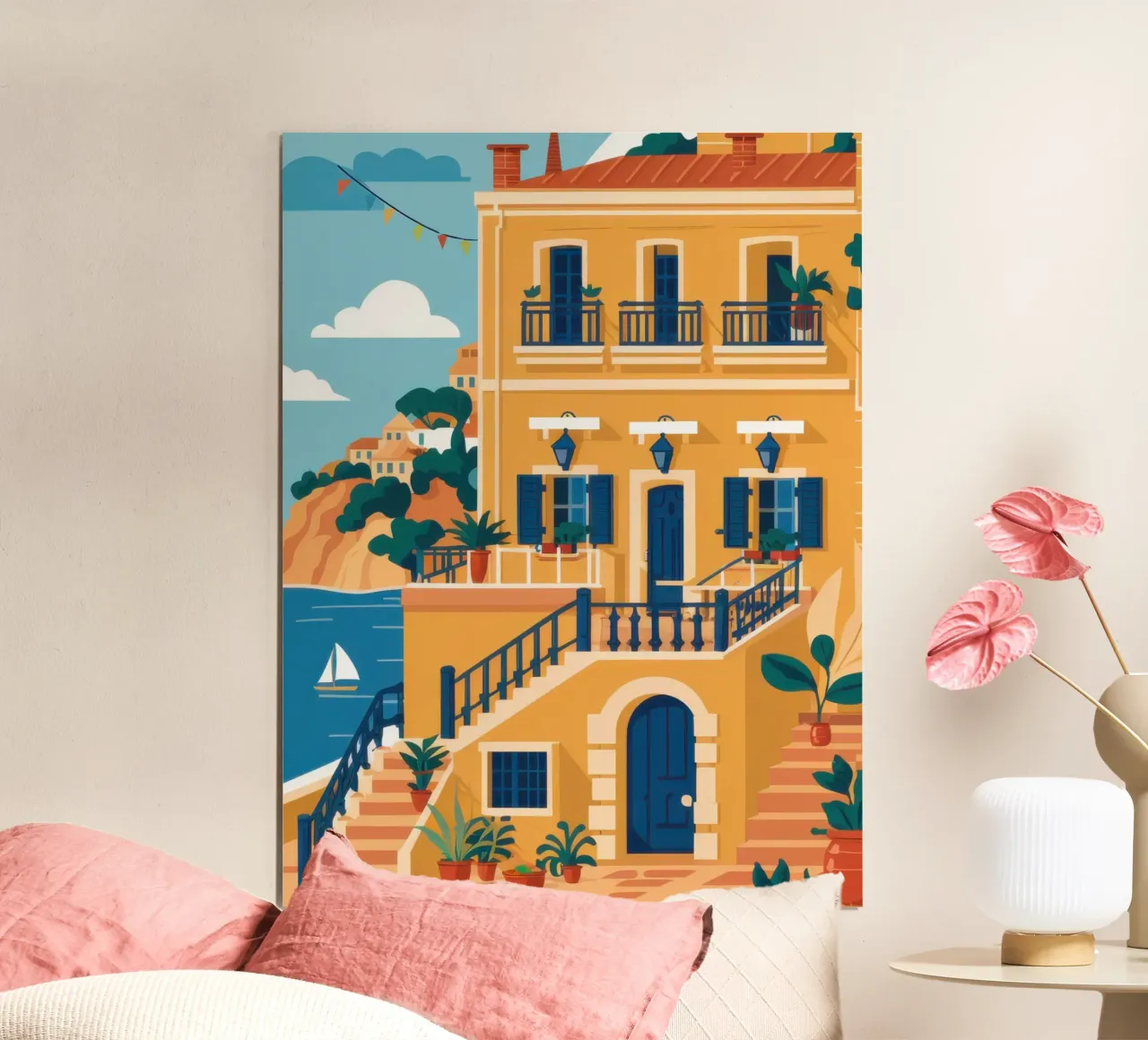 Scala della villa costiera poster con telaio in plastica da Echo Saber