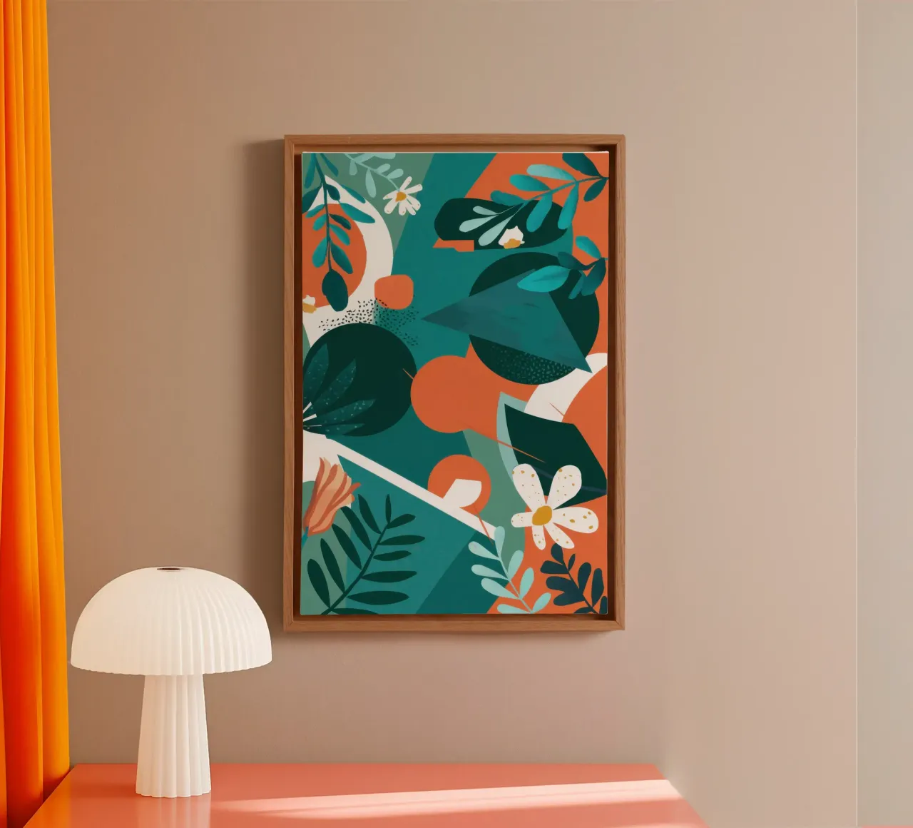 Foglie verde acqua e arancione tela con Cornice a cassetta da Wish Studio
