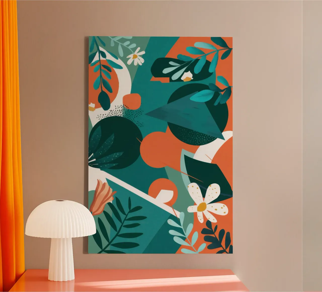 Foglie verde acqua e arancione tela con Cornice a cassetta da Wish Studio