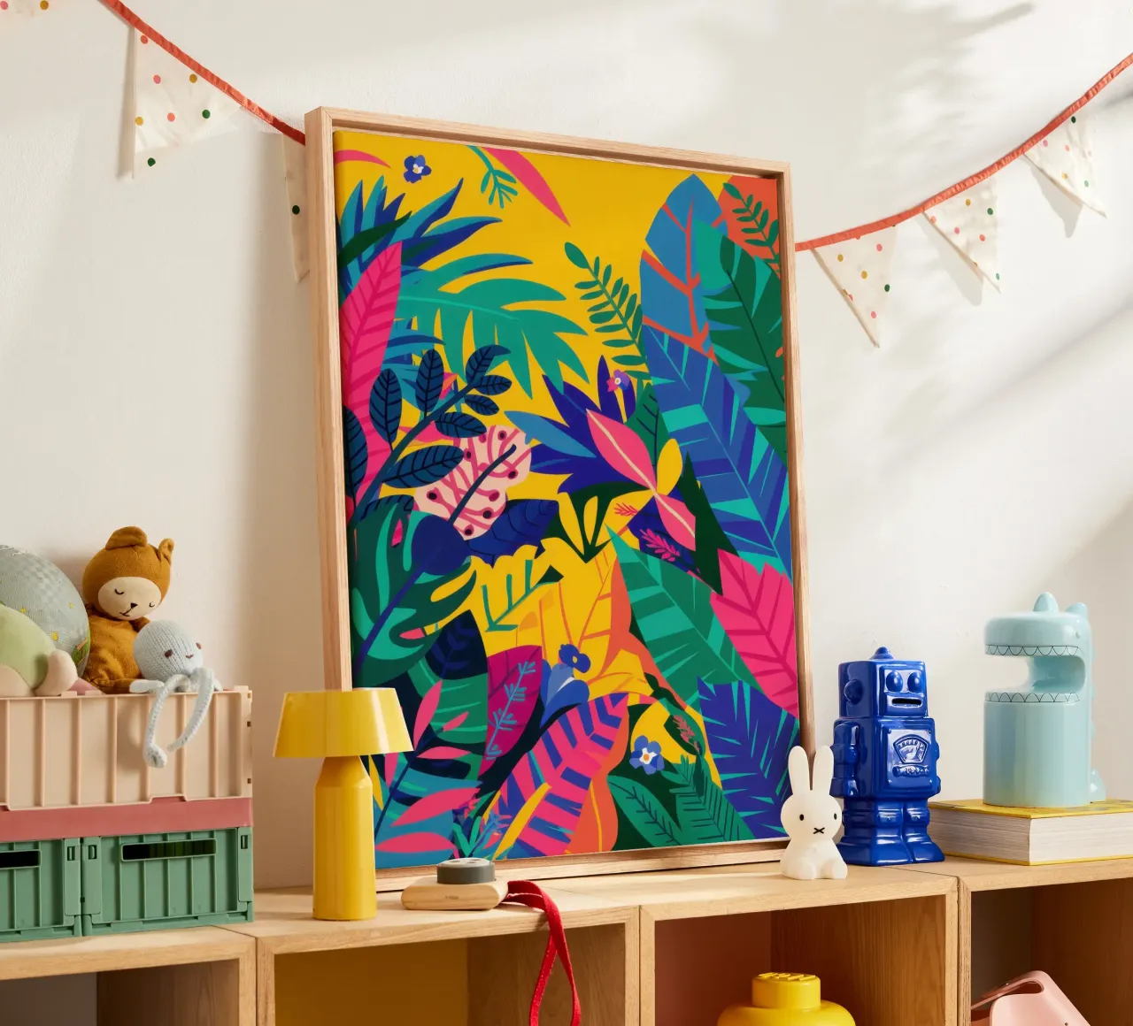 Prismatic Jungle Depths canvas with Floater frame by Echo Saber