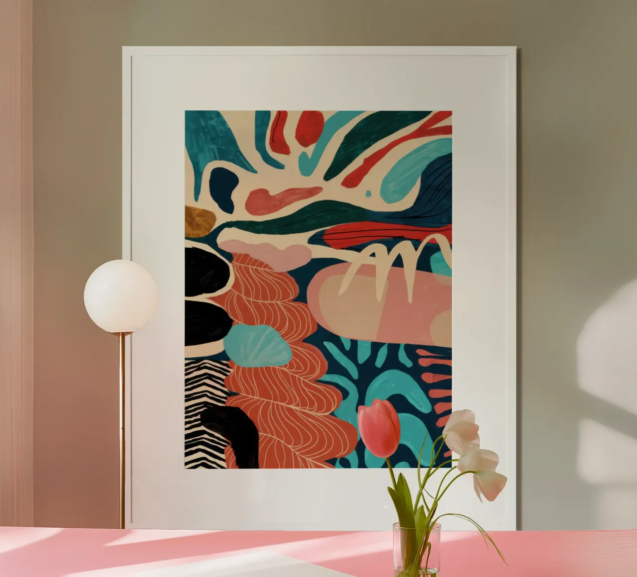 Mosaico di foglie di terra poster con telaio in plastica da Enter Bloom