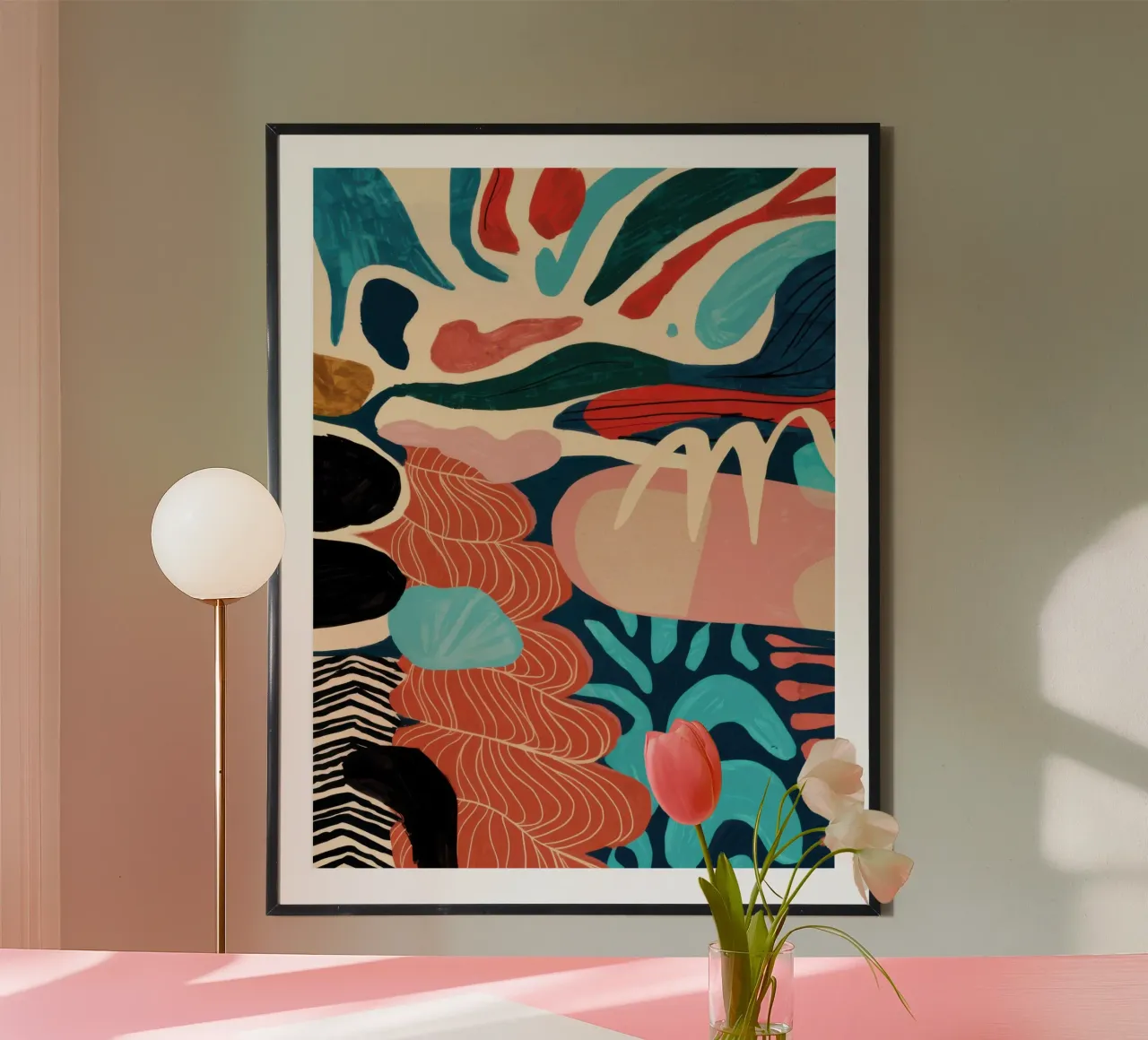 Mosaico di foglie di terra poster con telaio in plastica da Enter Bloom