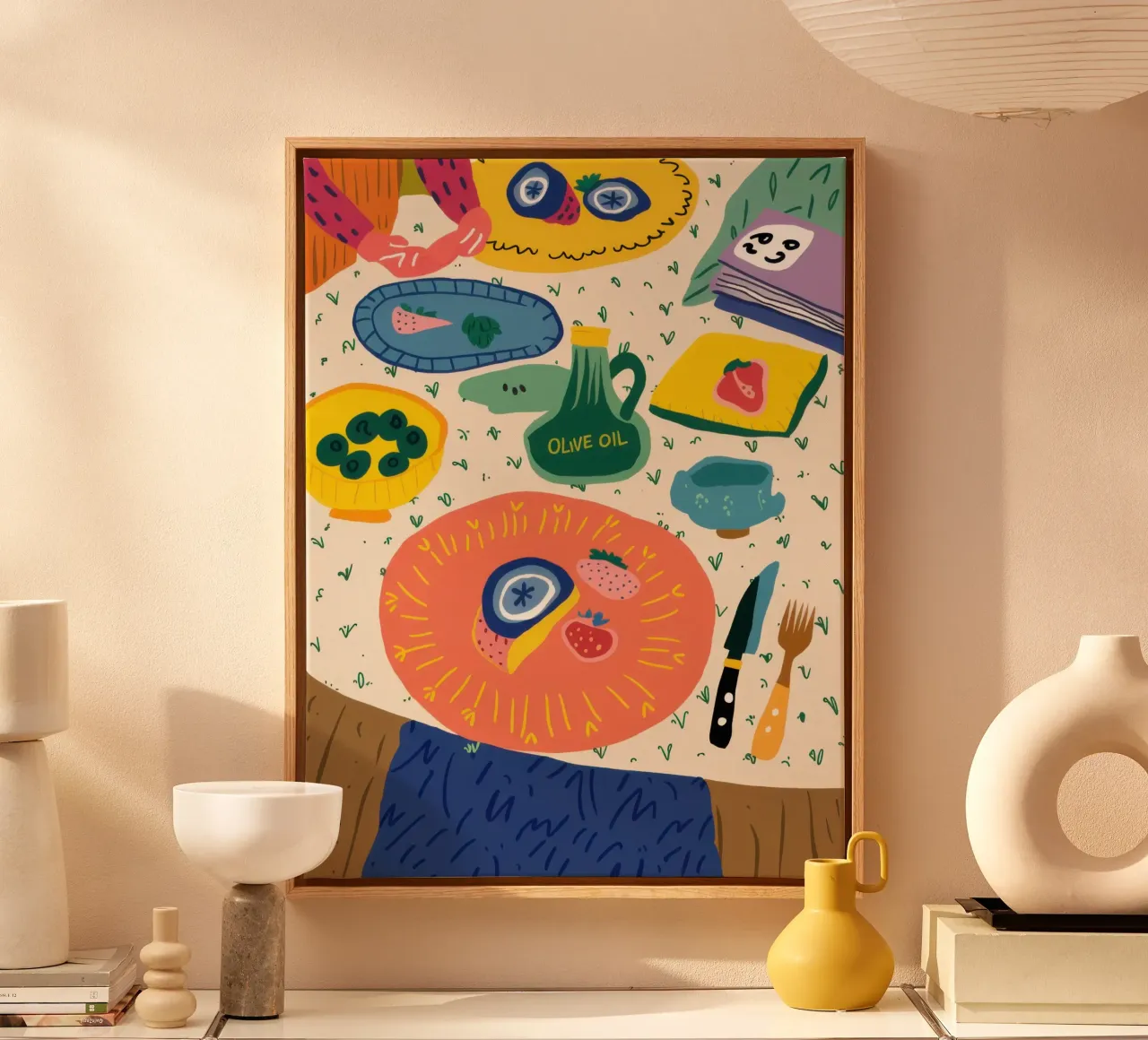 Abstract Beach Picnic canvas with Floater frame by Sure Paint