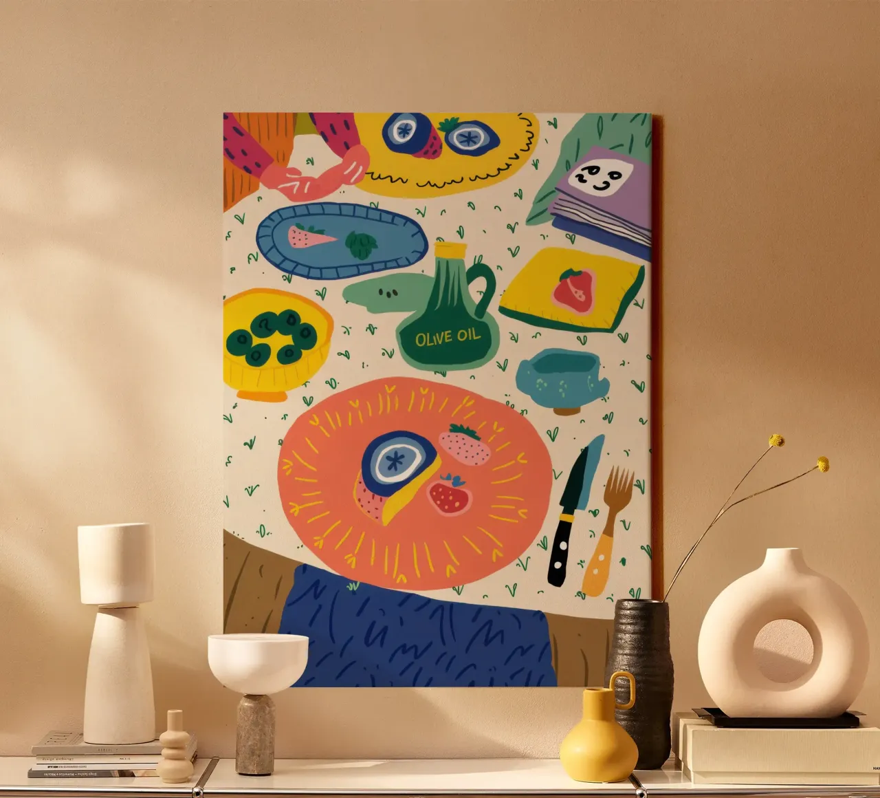 Abstract Beach Picnic canvas with Floater frame by Sure Paint