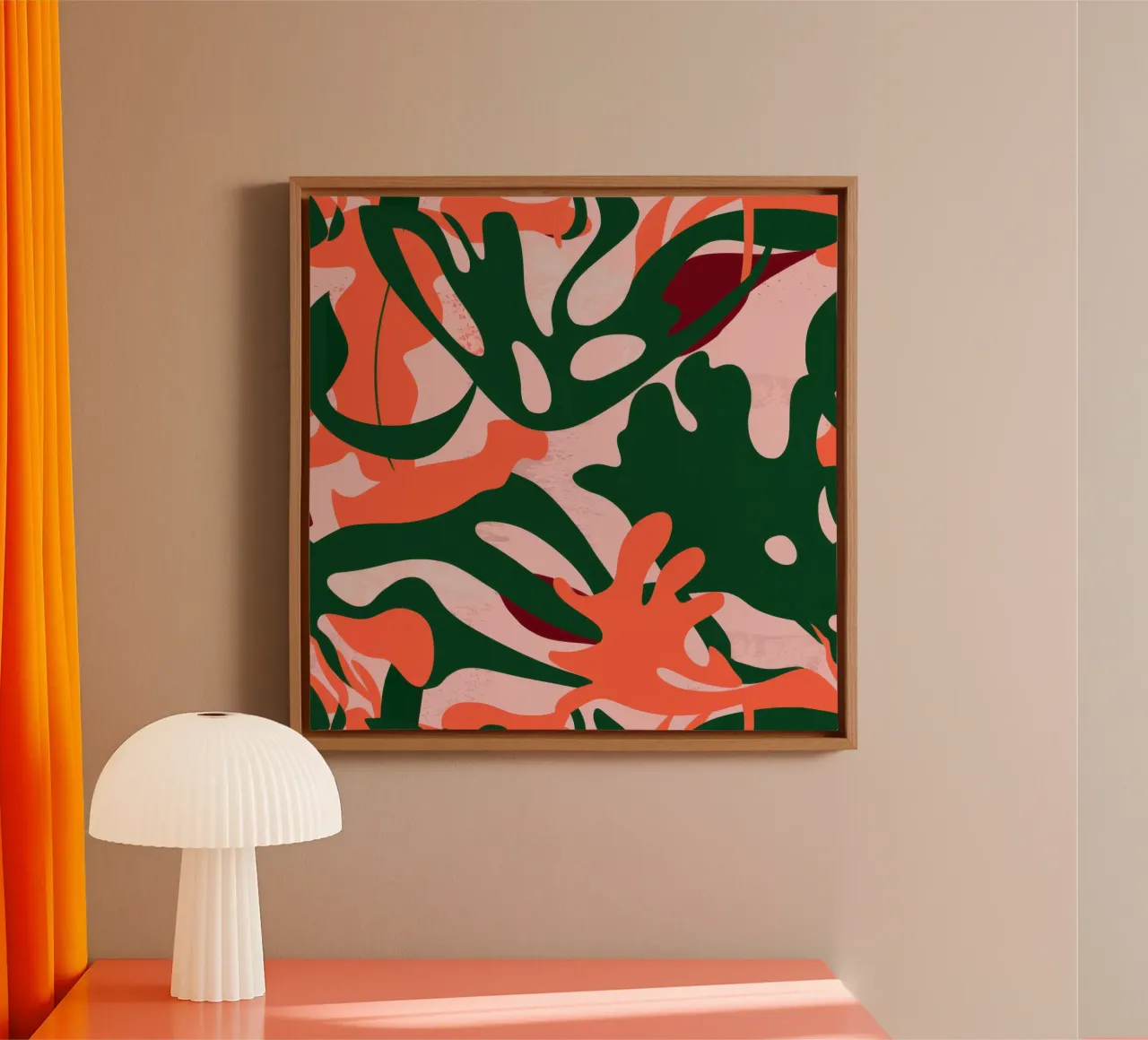 Abstract Coral Dance canvas with Floater frame by Orchid Patina