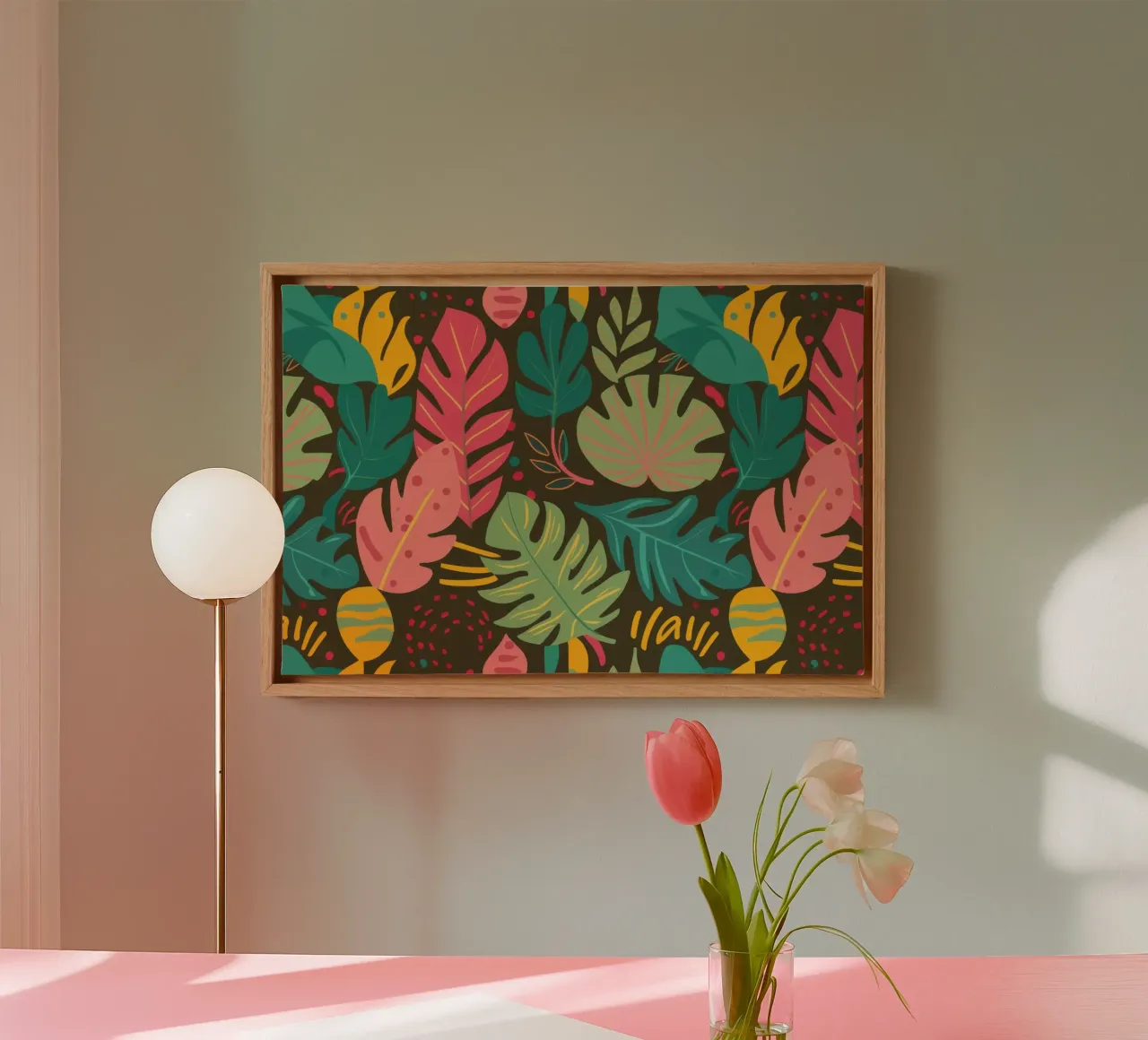 Crimson Tropic Pattern canvas with Floater frame by Wish Studio
