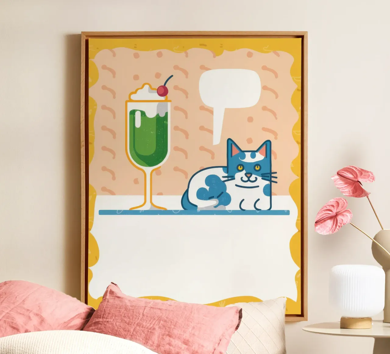 Cool Cat Matcha canvas with Floater frame by Enter Bloom