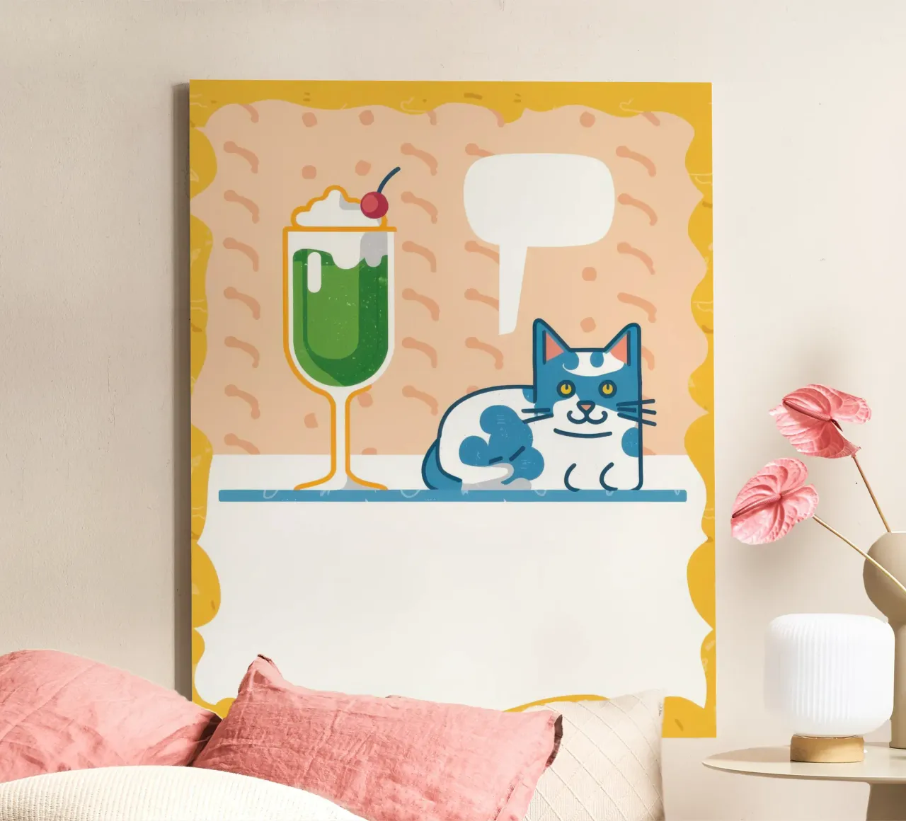 Cool Cat Matcha canvas with Floater frame by Enter Bloom