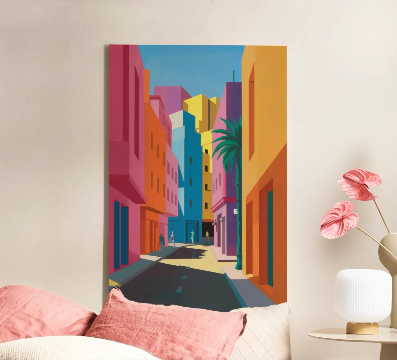 Chromatic Alley Perspective canvas with Floater frame by Echo Saber