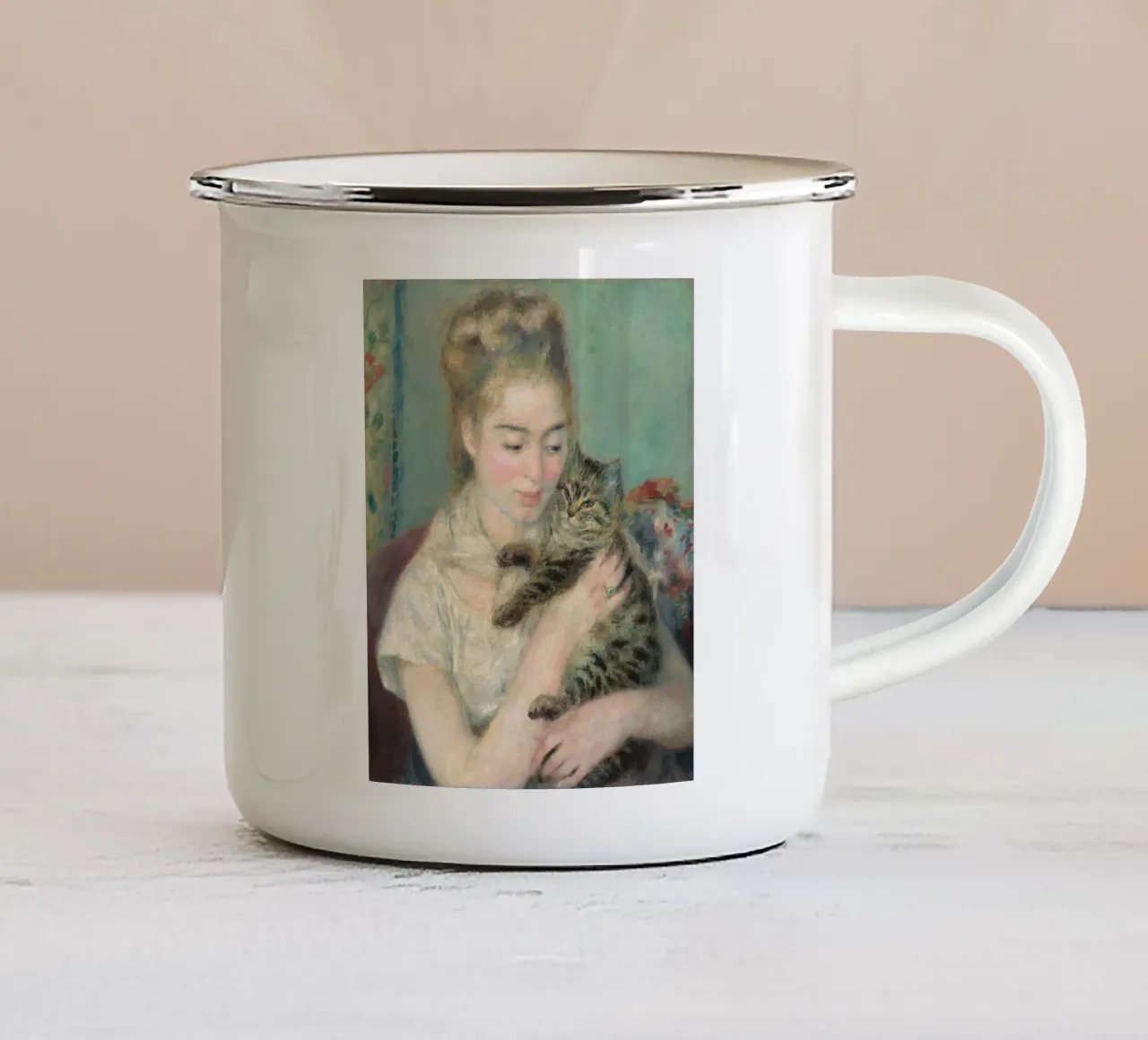 Renoir - Woman with a Cat tazza in smalto da apoloprints