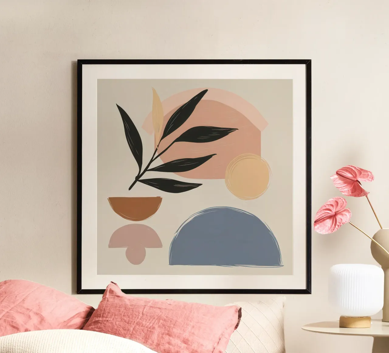 Forme di terra equilibrate poster con telaio in alluminio da Enter Bloom