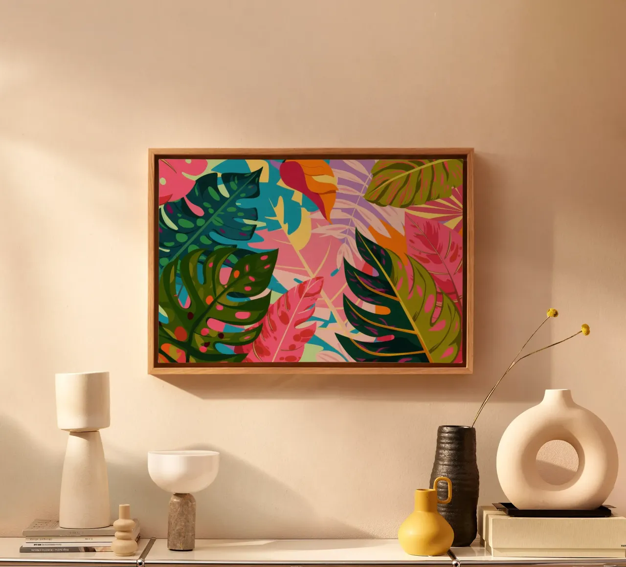 Horizontal Jungle Riot canvas with Floater frame by Wish Studio
