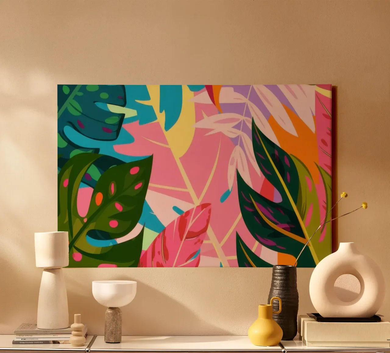 Horizontal Jungle Riot canvas with Floater frame by Wish Studio