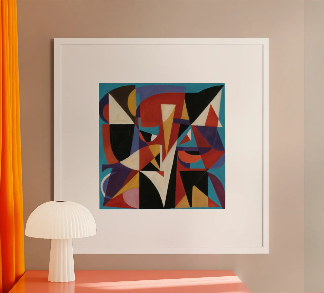 Conflitto cubista cremisi poster con telaio in plastica da Sure Paint