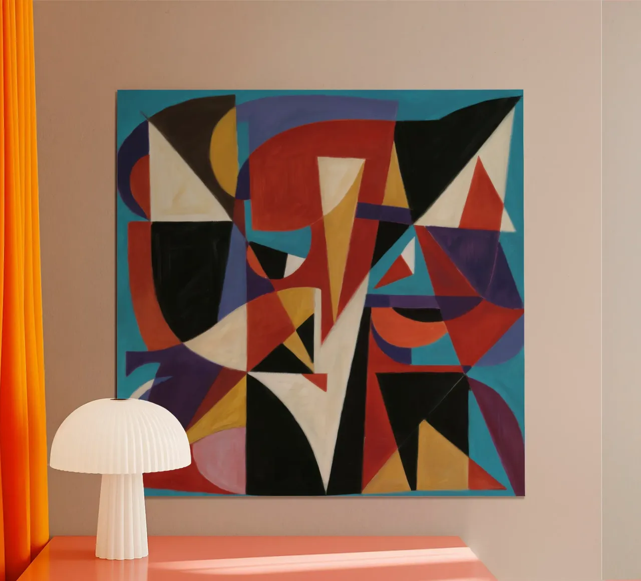 Conflitto cubista cremisi poster con telaio in plastica da Sure Paint