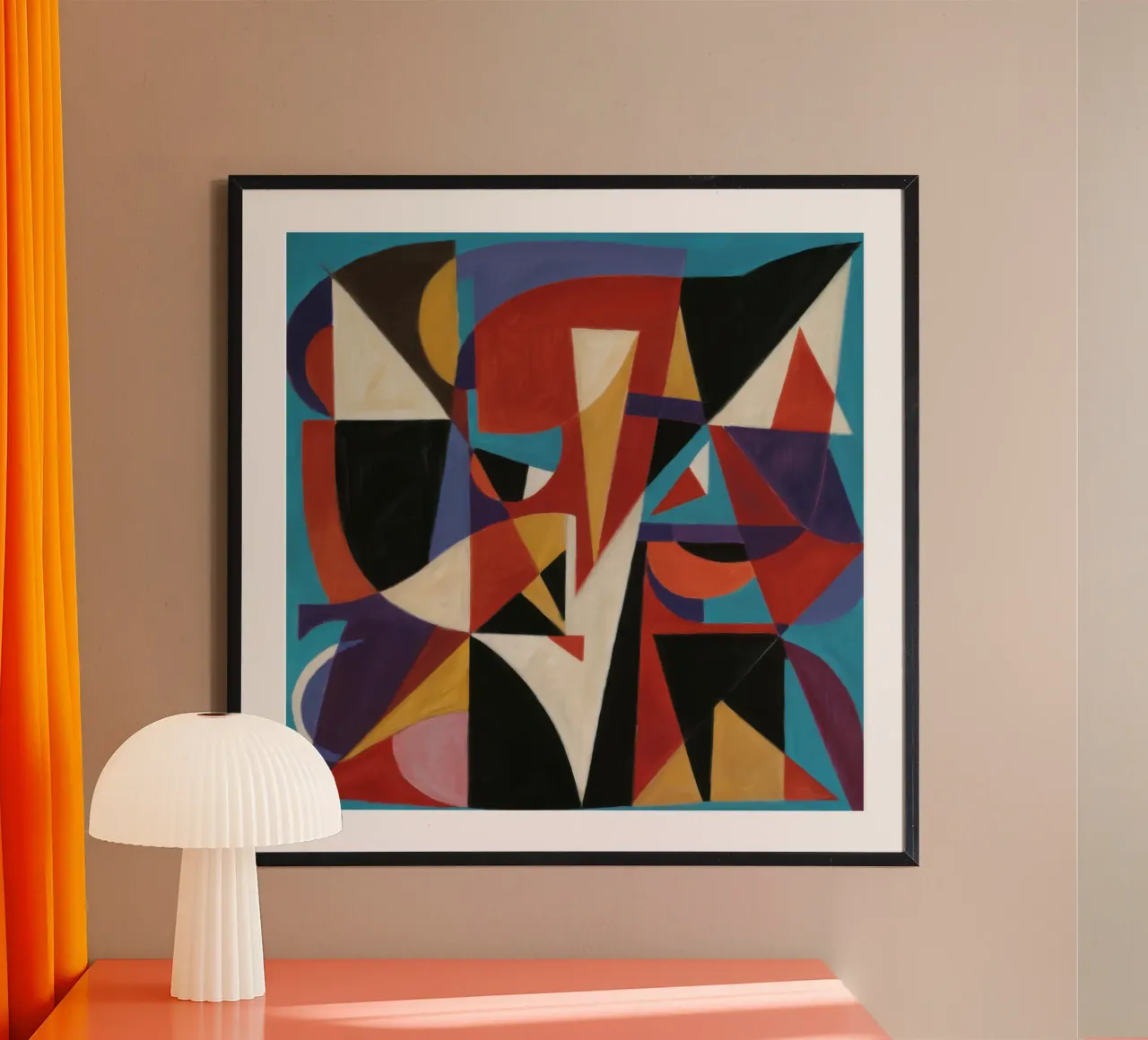 Conflitto cubista cremisi poster con telaio in plastica da Sure Paint