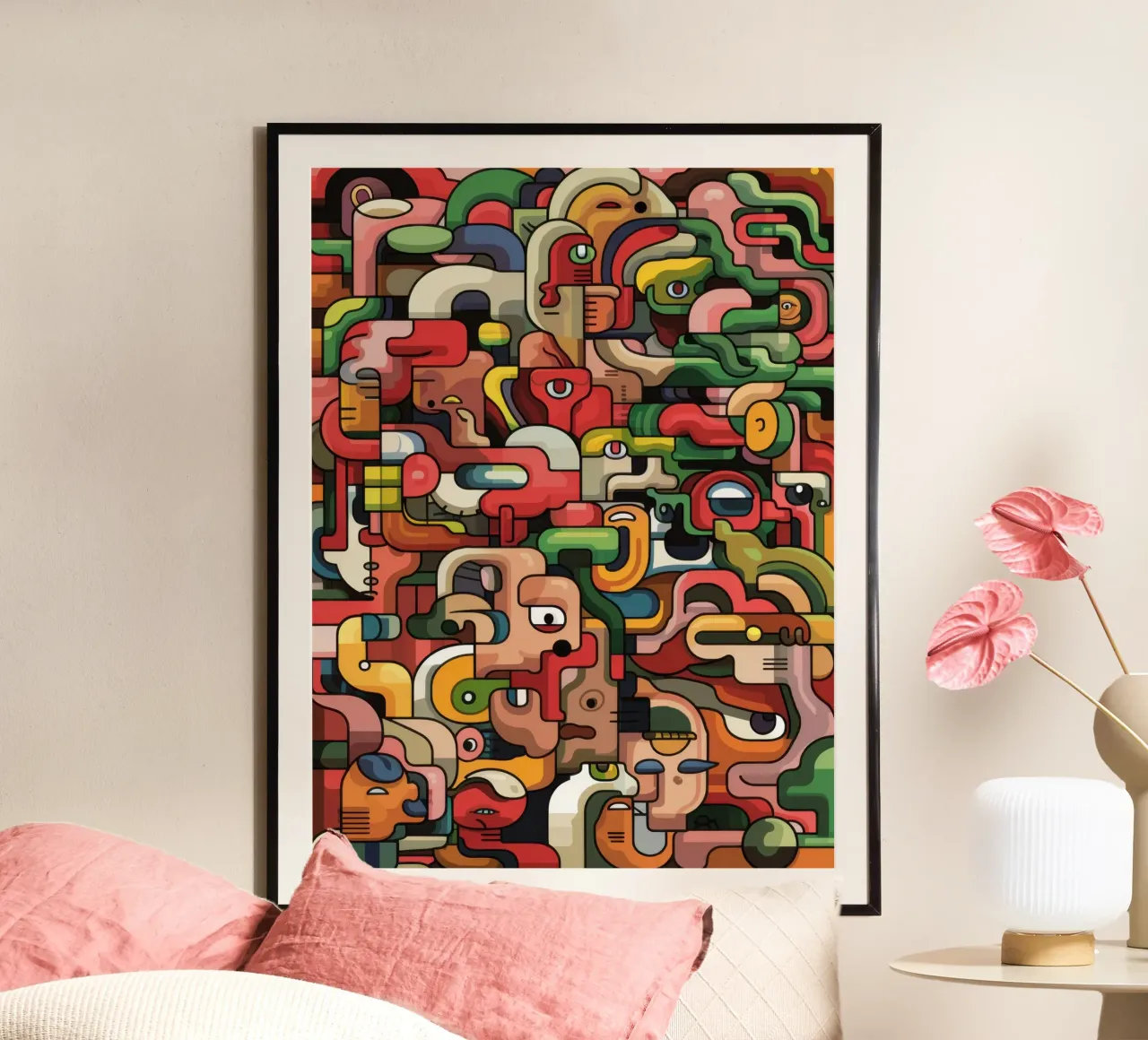 Labyrinthe abstrait complexe poster avec cadre en bois de Moon Revolver
