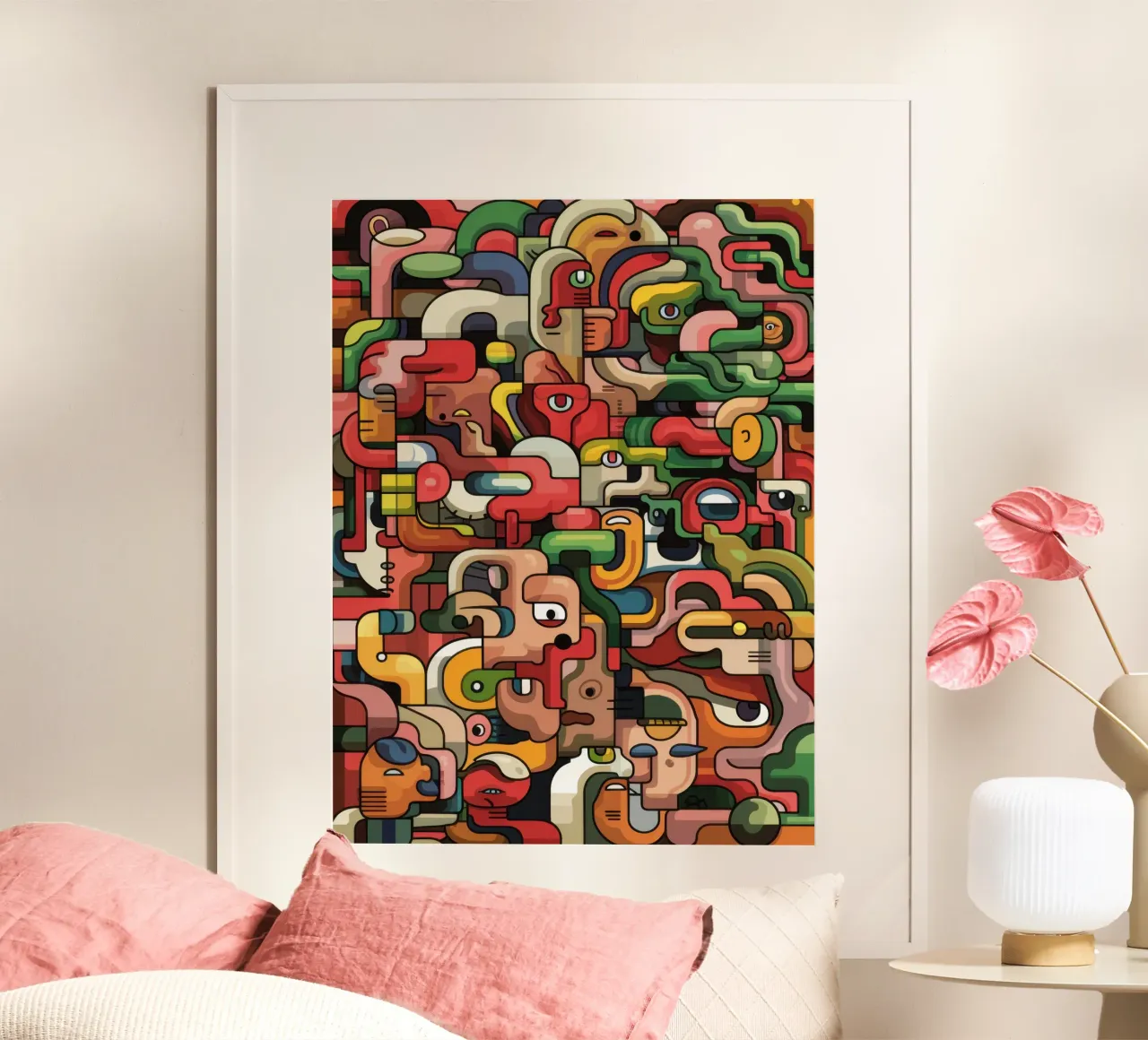 Labyrinthe abstrait complexe poster avec cadre en bois de Moon Revolver