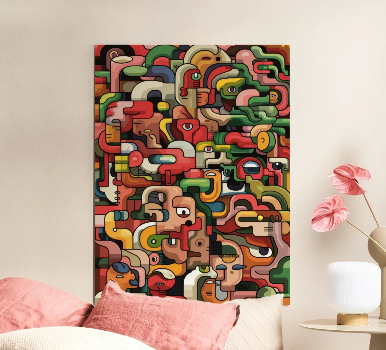Labyrinthe abstrait complexe poster avec cadre en bois de Moon Revolver