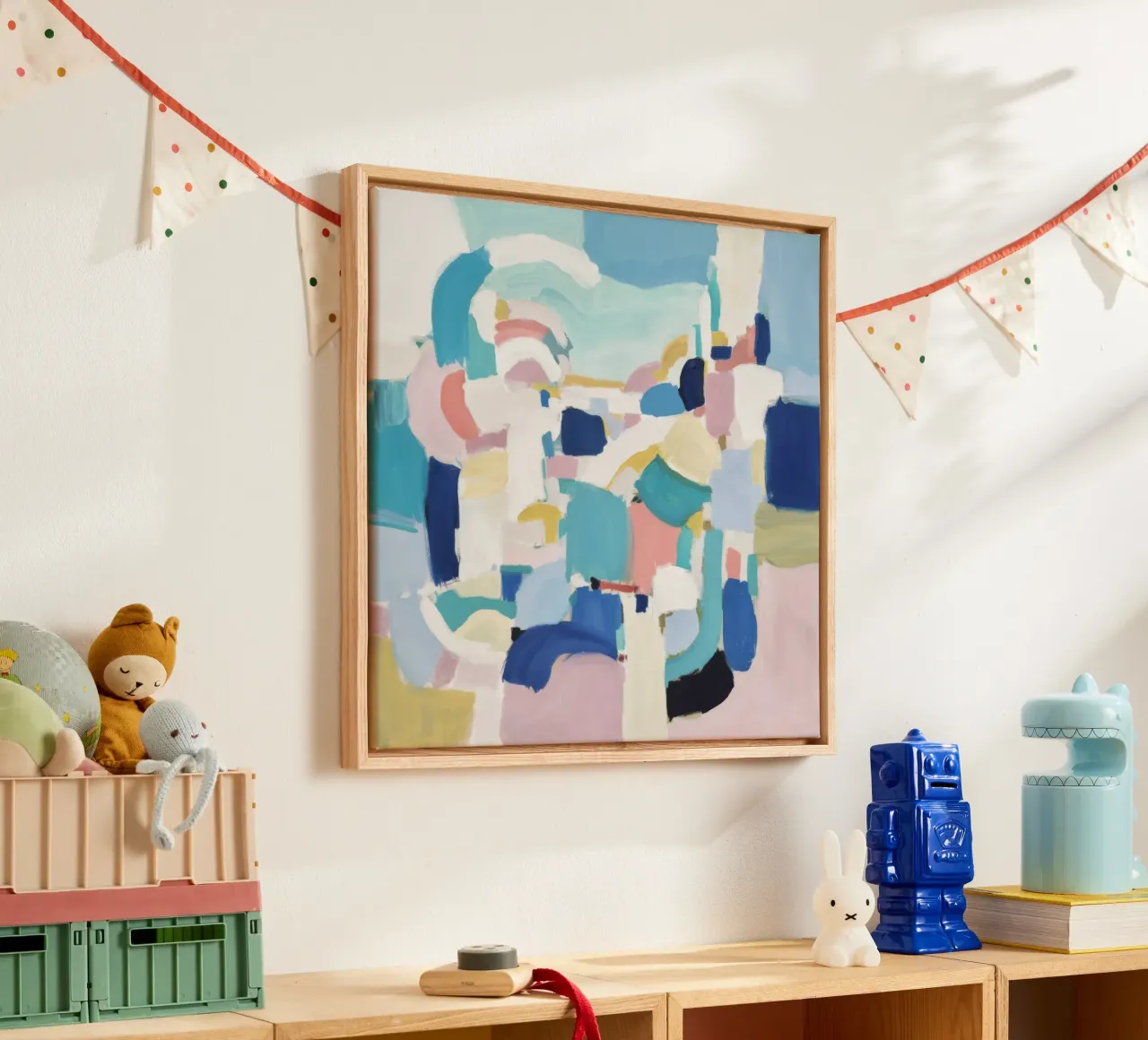Serene Pastel Abstractie canvas met Baklijst van Moon Revolver