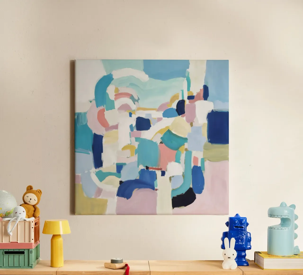 Serene Pastel Abstractie canvas met Baklijst van Moon Revolver