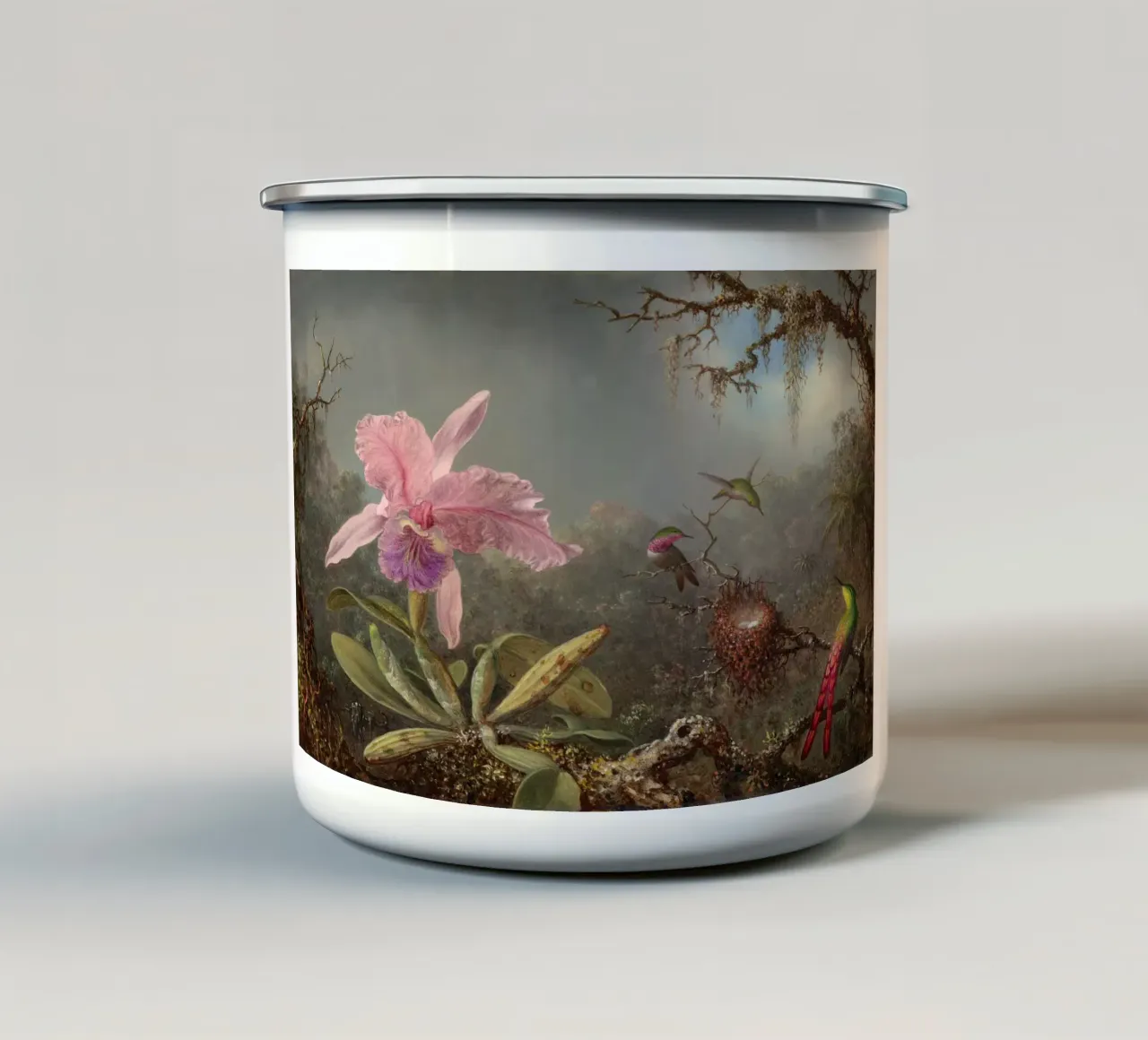 Cattleya Orchid and Three Hummingbirds tazza in smalto da apoloprints