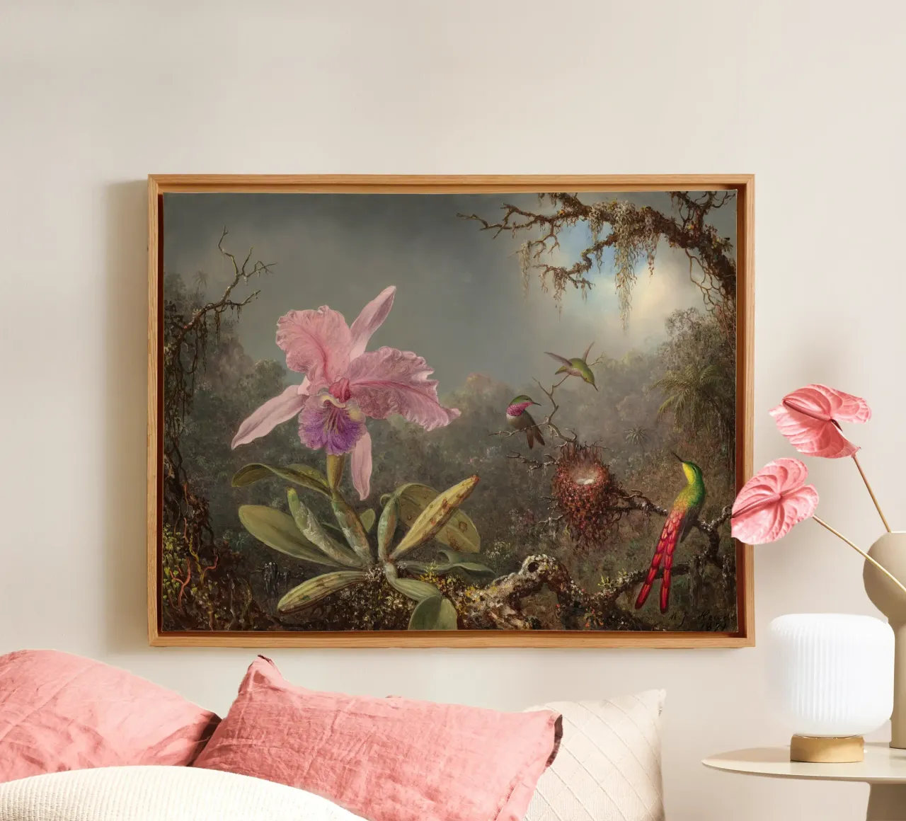 Cattleya Orchid and Three Hummingbirds tela con Cornice a cassetta da apoloprints