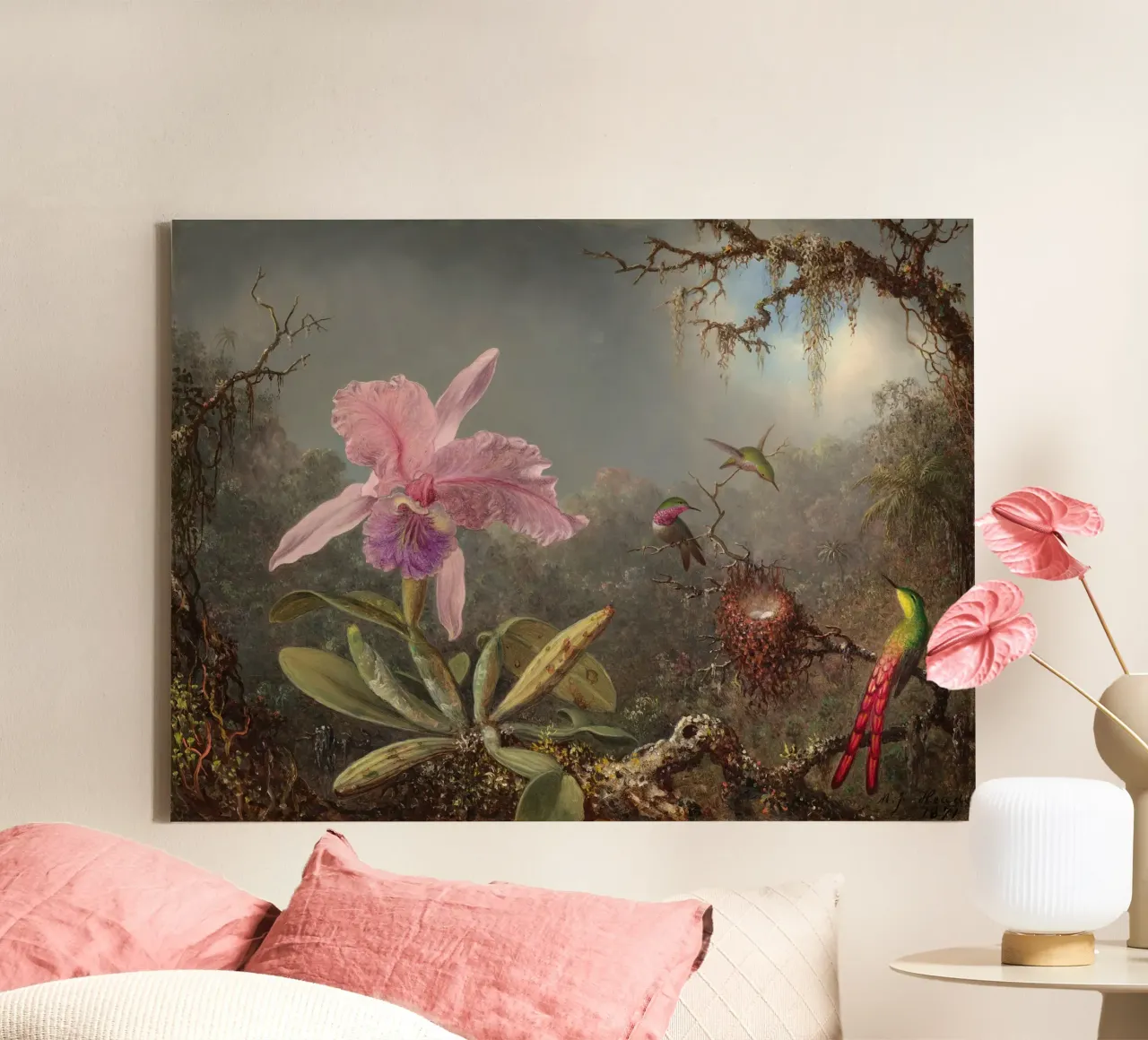 Cattleya Orchid and Three Hummingbirds tela con Cornice a cassetta da apoloprints