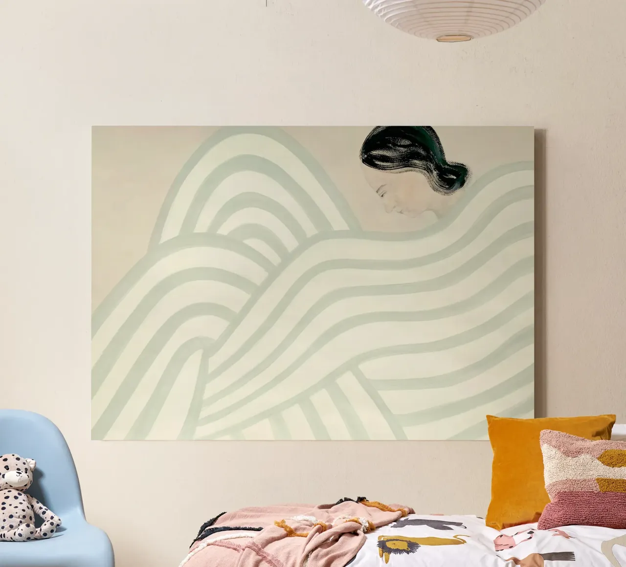 Lichtgroene golven canvas met Baklijst van Serrano Shop
