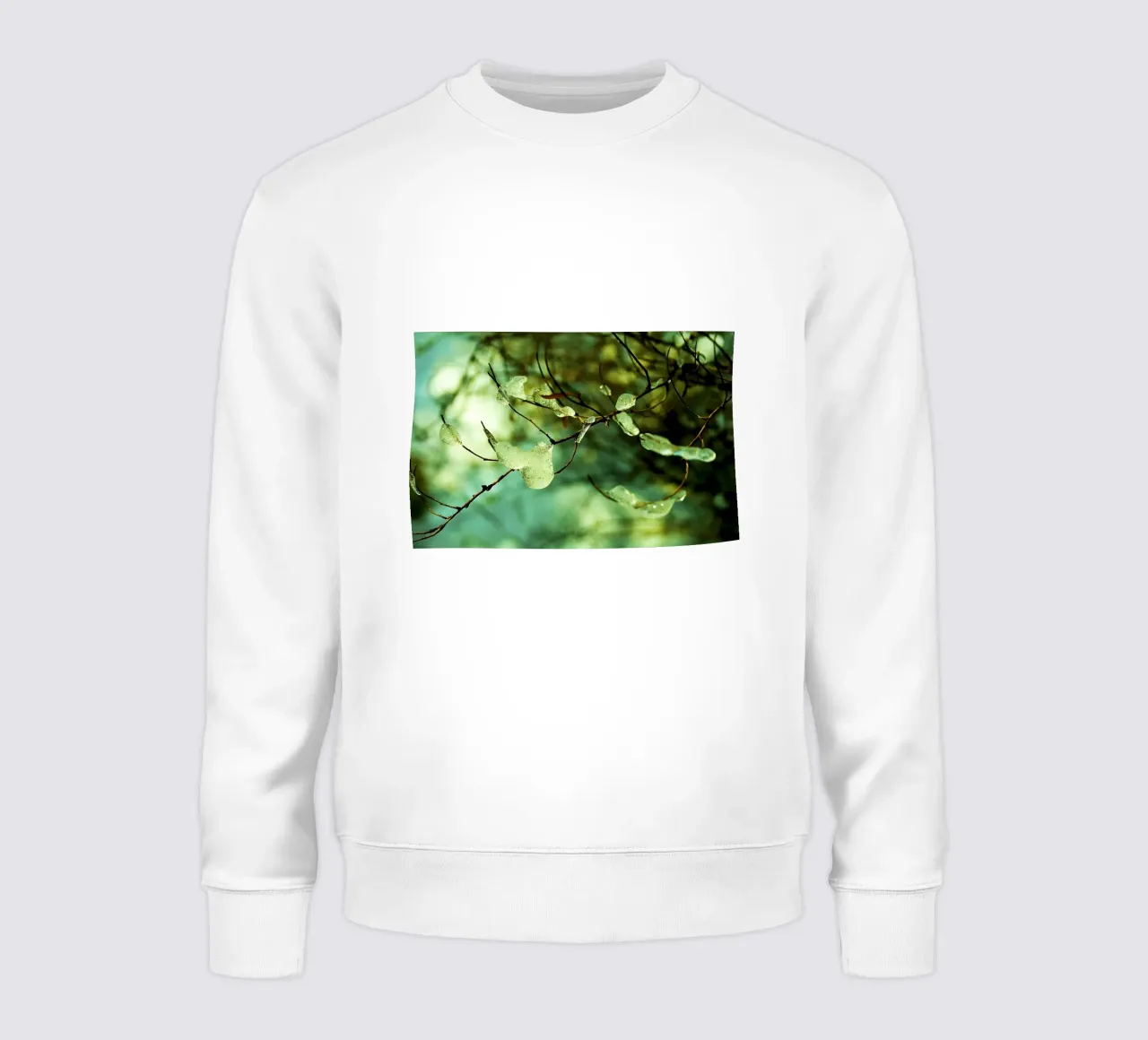 Smaragdgrüne Eistropfen auf winterlichen Zweigen - Fine Art Print Sweatshirt von jay